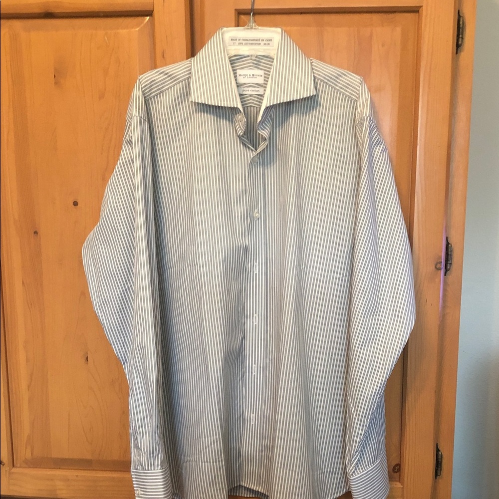 New Men's Cotton Long-Sleeve Haines & Bonner Striped Dress Shirt Size 17 34/35